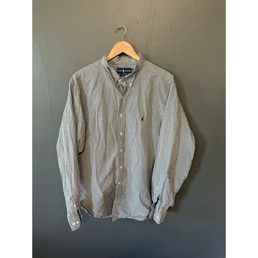 Y2K Polo Ralph Lauren Mens Black Long Sleeve Checkered Button Up Shirt Size 2XL